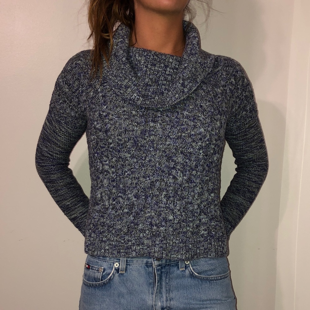 Blue Cowl Neck Sweater
